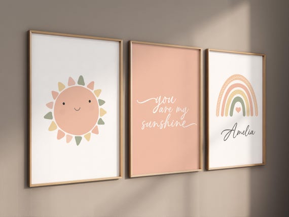 Rainbow nursery, gender neutral, earth colors, flower nursery, rainbow prints, sun print, neutral colors, baby room decor, vintage flower
