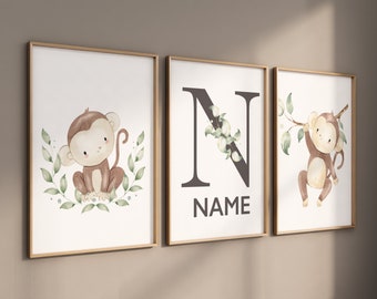 Monkey nursery decor, gender neutral, monkey prints, nursery wall art, nursery prints animals, nursery decor boy, nursery decor girl