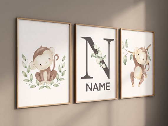 Monkey nursery decor, gender neutral, monkey prints, nursery wall art, nursery prints animals, nursery decor boy, nursery decor girl
