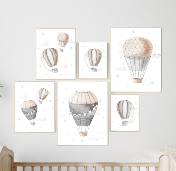 Hot Air Balloon Nursery Prints: Neutral Baby Room Decor