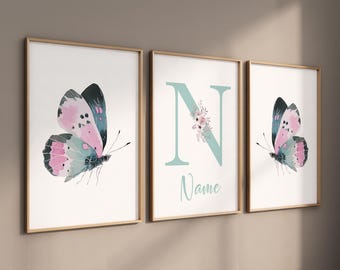 Personalized Butterfly Nursery Wall Art, Custom Name Print