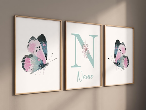 Personalized Butterfly Nursery Wall Art, Custom Name Print