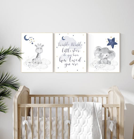 Nursery decor boy, twinkle twinkle little star, navy and gold nursery, navy gold nursery, elephant nursery, giraffe nursery, boys room decor