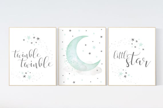 Gender neutral nursery, mint nursery, Twinkle twinkle little star, moon nursery, cloud and stars, Nursery decor neutral, nursery wall decor