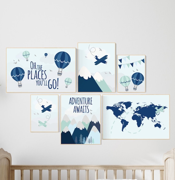 Adventure nursery decor, nursery decor boy adventure, nursery decor boy plane, world map nursery, adventure awaits, travel theme print