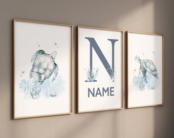 Sea Turtle Nursery Print Set: Ocean Nautical Decor
