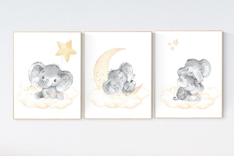 Nursery Wall Art Neutral Nursery Wall Art Elephant Cloud and Etsy