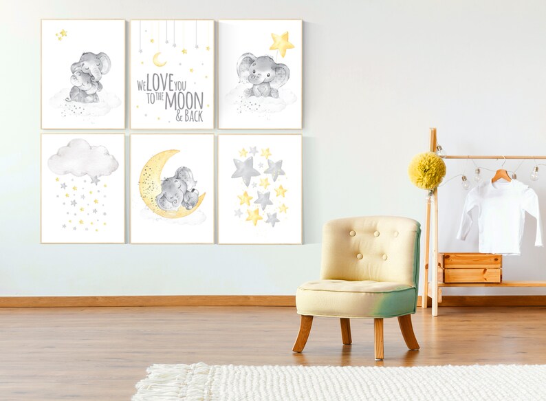 Yellow Gray Elephant Nursery Decor Yellow Yellow Nursery Etsy