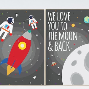 Space nursery decor, we love you to the moon and back, space poster, space print, nursery wall art, nursery decor, outer space nursery print