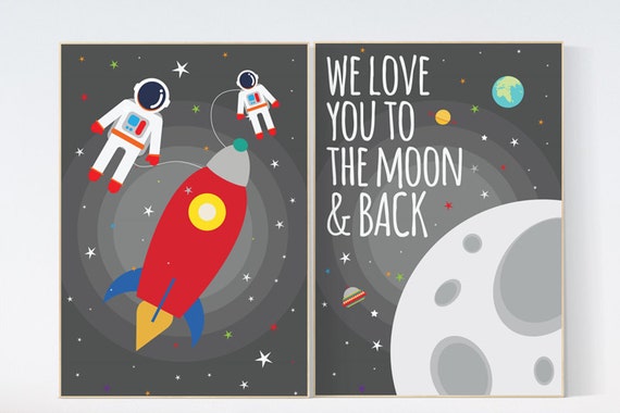 Space nursery decor, we love you to the moon and back, space poster, space print, nursery wall art, nursery decor, outer space nursery print