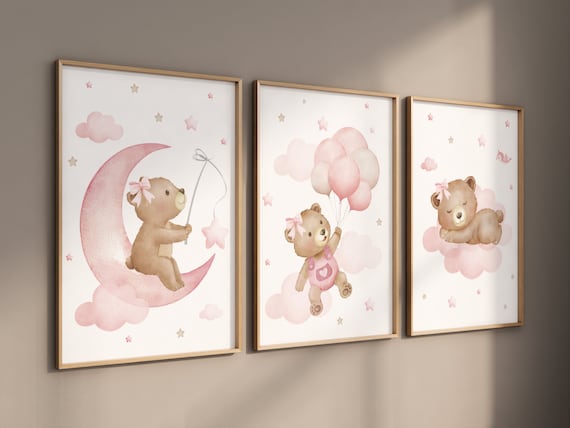 Nursery decor girl wall art, bear nursery print, pink nursery art, bear nursery wall art, teddy bear, nursery wall art, bear print nursery