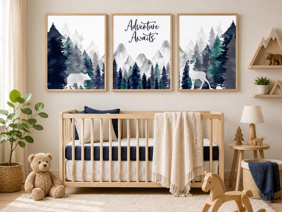 Woodland Nursery Decor: Mountain Adventure Wall Art Prints