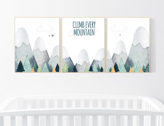 Nursery decor boy, adventure nursery, adventure theme nursery, woodland, gender neutral, climb every mountain, mountains nursery, forest