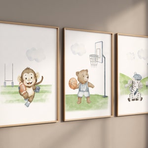 Sports nursery decor, Baby Animals Sport, Baby boy sports nursery, Safari nursery, baseball, golf nursery, basketball nursery, animal sports
