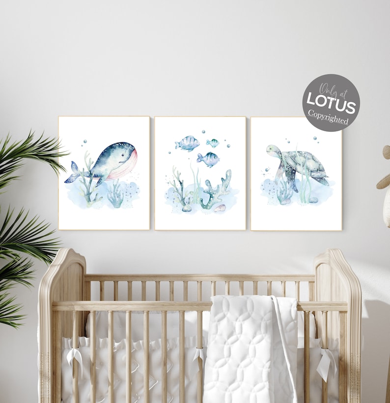 Ocean nursery decor, Nautical nursery print set, under the sea nursery, gender neutral nursery, ocean, nautical, Under the sea wall art image 3