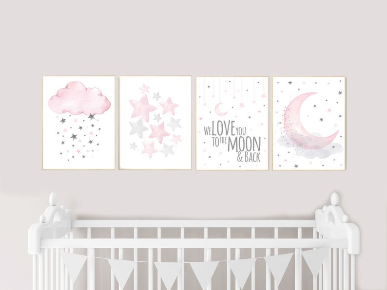Nursery Decor Girl Pink Grey Nursery Prints Nursery Wall Art Etsy