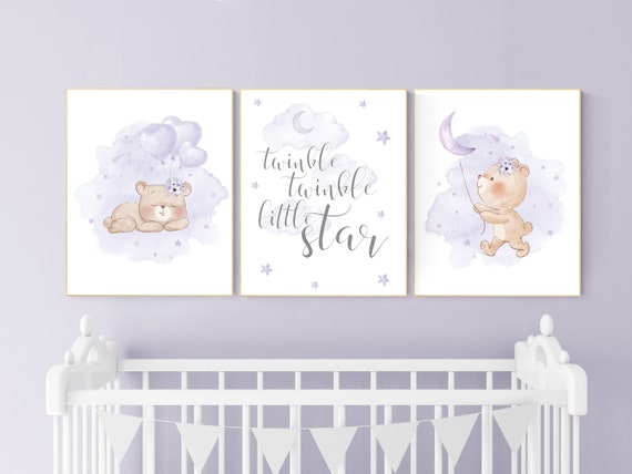 Purple nursery, Bear nursery, Nursery decor girl purple, lavender nursery, lilac nursery, teddy bear, girls room decor, girl nursery decor