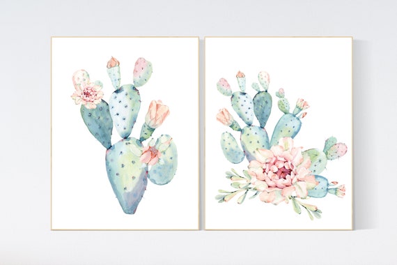 Cactus nursery print, Floral cactus wall art nursery, cactus nursery decor, nursery decor girl, Flower cactus nursery decor, cactus nursery