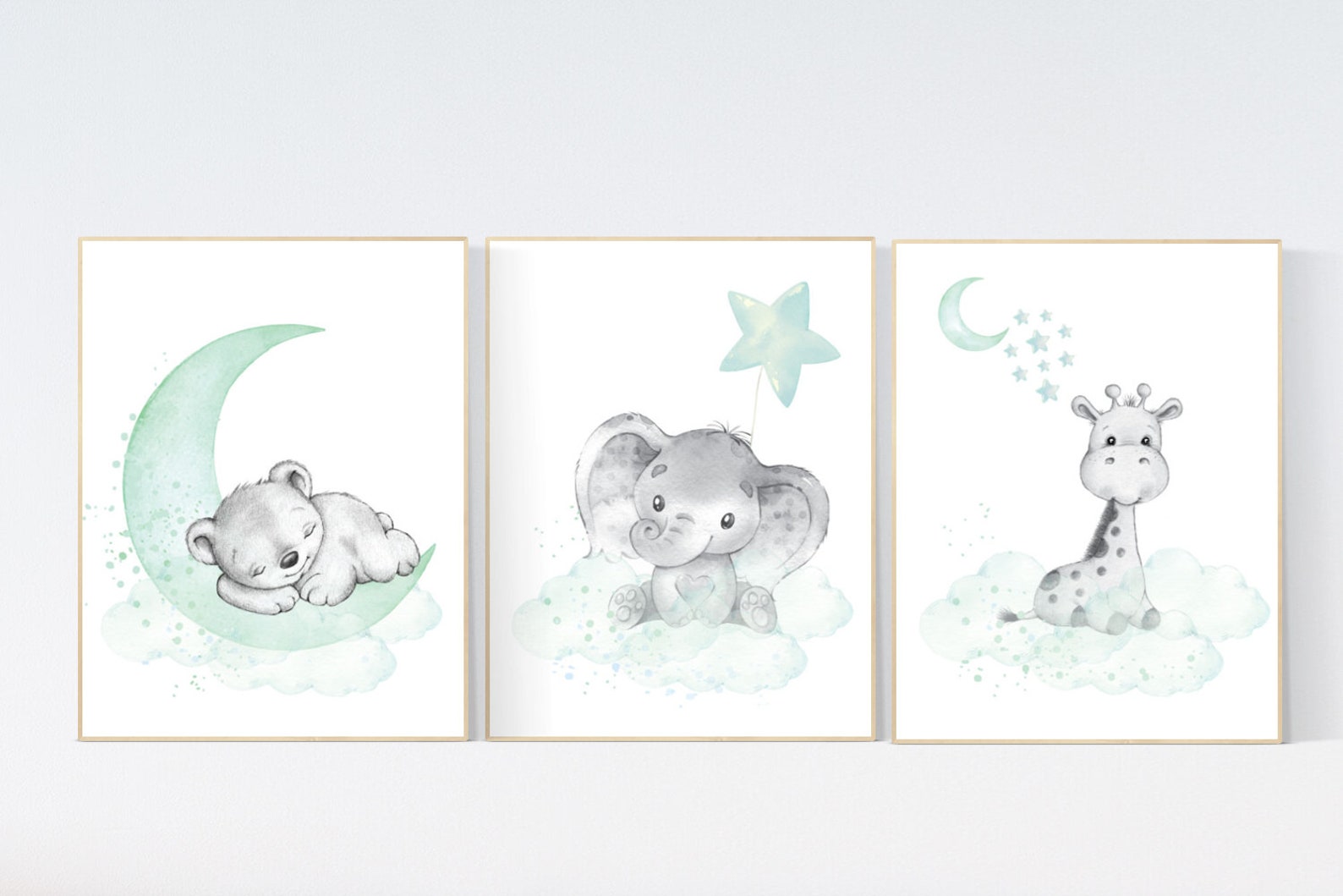Nursery Wall Art Mint and Gray Nursery Wall Art Animals Baby Etsy