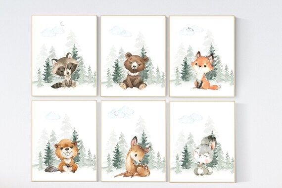 Woodland animals, nursery wall art animals, animal nursery decor, woodland nursery prints, woodland prints for nursery, tree nursery print