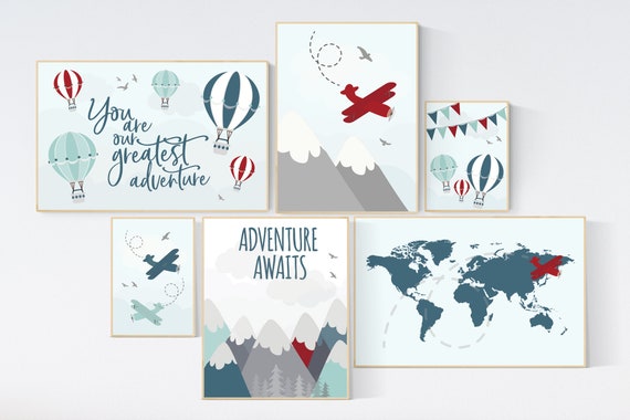 Adventure nursery decor, Nursery decor boy mountains adventure, nursery decor boy airplane, world map nursery, adventure awaits, mountain