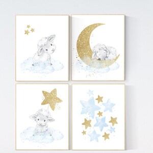 Sheep nursery decor, nursery decor boy, blue and gold, blue gold nursery decor, nursery decor lambs, nursery wall art sheep, moon and cloud