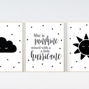 Nursery wall art black and white, nursery decor neutral, baby room decor gender neutral, cloud and sun, black white nursery wall decor