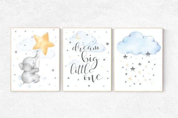 Nursery decor neutral, dream big little one, cloud nursery decor, star and moon nursery decor, moon and stars nursery gender neutral nursery