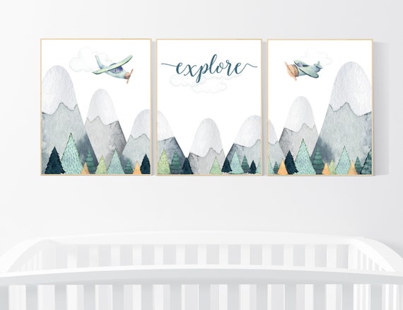 Nursery decor boy, adventure nursery, adventure theme nursery, woodland, gender neutral, explore, mountains nursery, forest