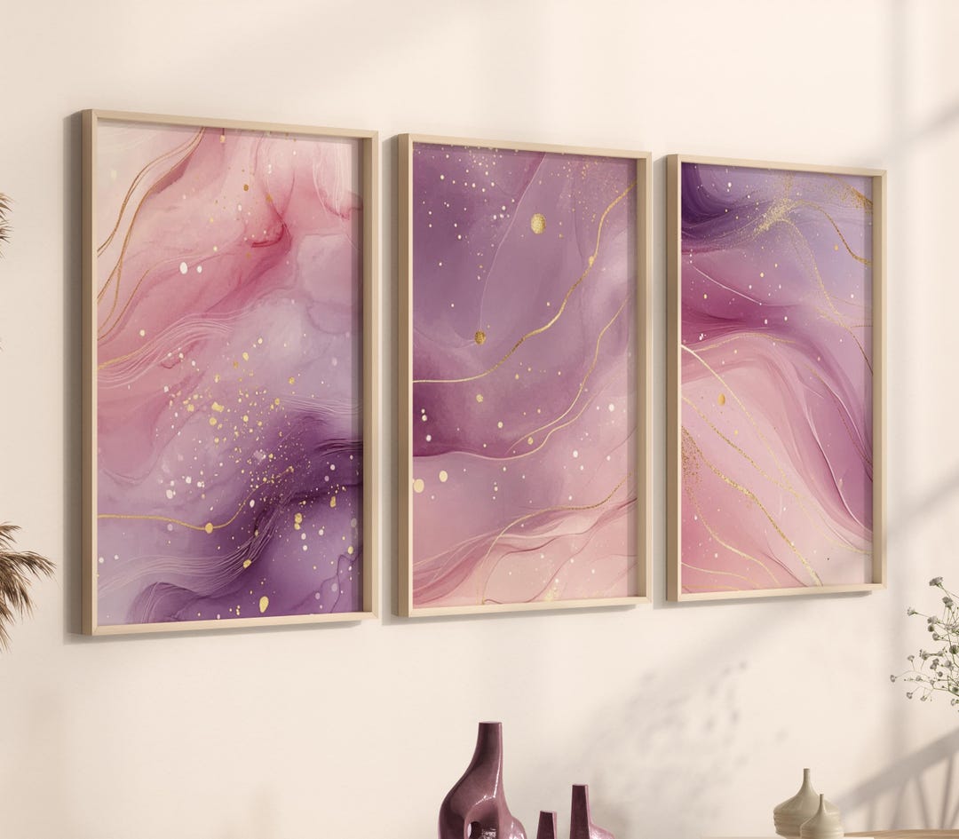 Pink Marble Wall Art Set: Abstract Gold Accent Prints - Etsy