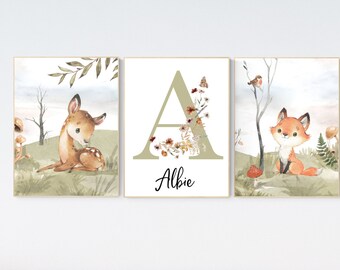 Woodland Animal Nursery Prints: Fox, Deer, Gender Neutral Decor