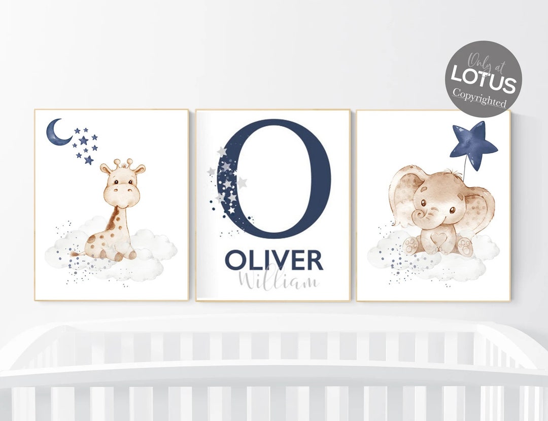 Nursery Wall Art Animals, Baby Room Decor Navy Blue, Baby Room Decor ...