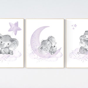 Girls room decor lilac, Nursery decor girl lavender, nursery decor elephant girl, moon and stars, lavender, star nursery lilac nursery decor