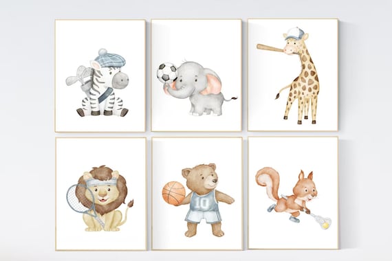 Sports nursery decor, Baby Animals Sport, Baby boy sports nursery, Safari nursery decor, soccer nursery, baseball nursery, golf nursery