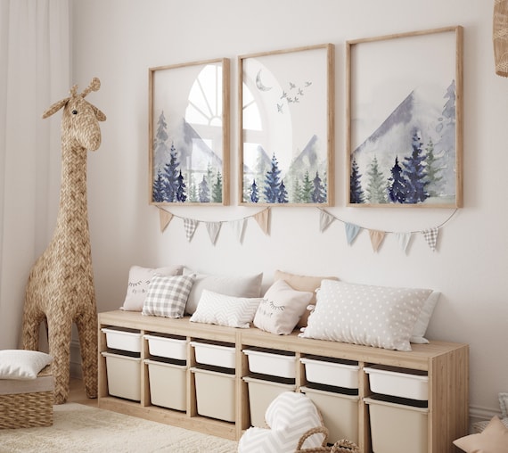 Woodland nursery decor, mountain nursery, tree nursery decor, forest, navy and olive green, woods nursery