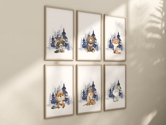 Woodland animals, Nursery decor boy, navy blue nursery, nursery wall art animals, animal nursery decor, woodland nursery, forest animals
