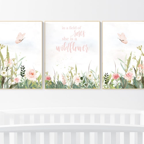 Nursery Decor Girl Floral Butterfly Blush Peach Flower Etsy