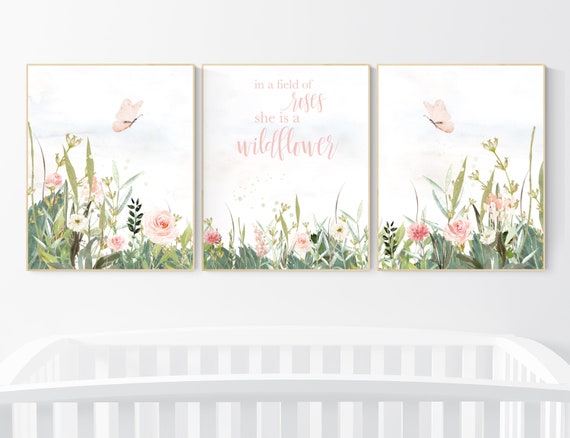 Nursery decor girl floral, butterfly, blush, peach, flower Nursery Art, Girl Nursery Art, Butterfly Nursery Decor for Baby Girl, floral