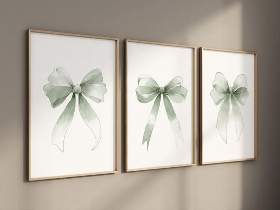 Sage Green Bow Print: Nursery Wall Art