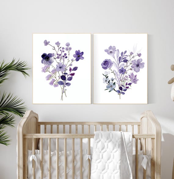 Purple flower nursery decor, Nursery decor girl purple, nursery decor girl flower, lavender nursery, lilac nursery, girls room decor purple