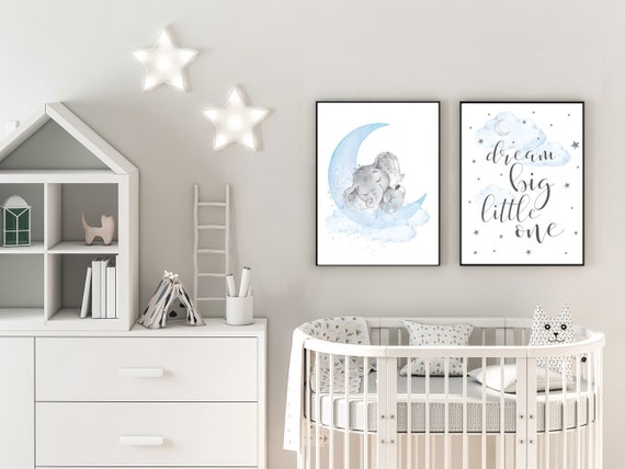 Nursery Decor Boy Elephant Nursery Wall Art Elephant Baby Room Decor Boy Cloud And Stars Elephant Nursery Art Dream Big Little One