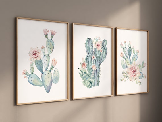 Floral cactus wall art nursery, nursery decor cactus, cactus nursery decor, nursery decor girl, Flower cactus nursery decor, floral cactus