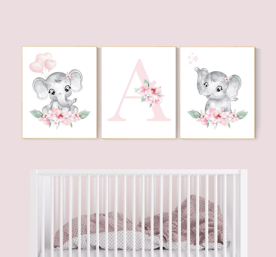 Nursery Decor Girl Elephant Nursery Decor Girl Flower Etsy