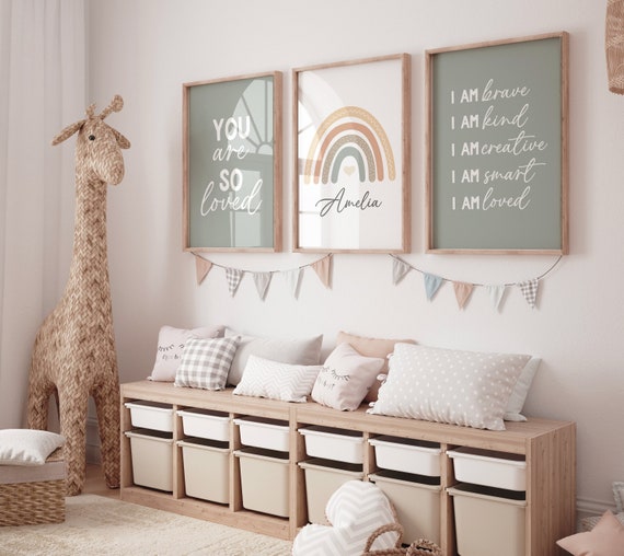 Rainbow nursery, gender neutral, earth colors, I am brave, you are so loved, rainbow prints, sage nursery, neutral colors, baby room decor