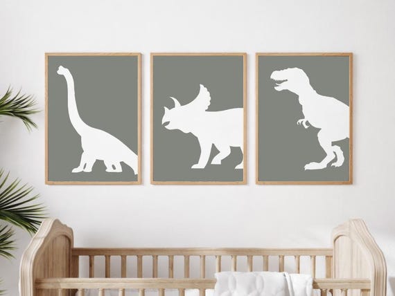 Dinosaur Prints: T-Rex, Triceratops, Brachiosaurus - Boys Nursery Art