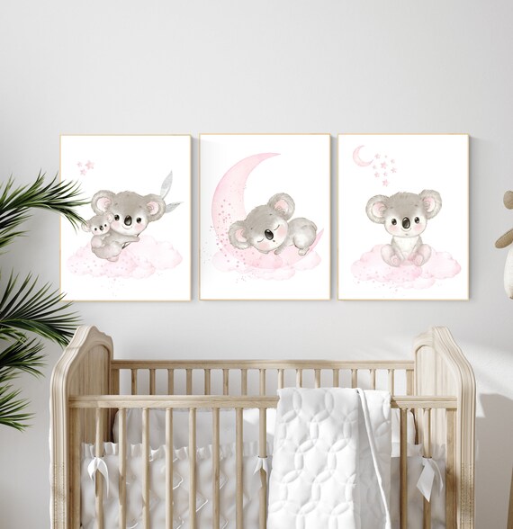 Nursery decor girl, koala nursery decor, koala print, pink nursery art, nursery prints animals, pink nursery decor, koala themed nursery