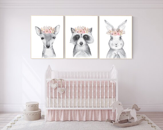 Nursery decor girls, Nursery prints woodland, flower nursery, nursery prints animals, nursery decor girl flower, boho nursery, blush pink