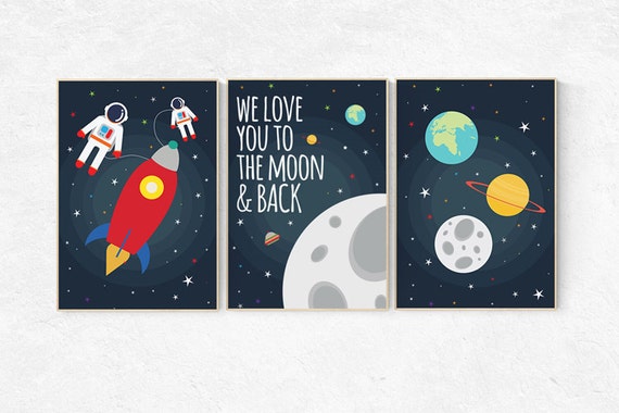 We love you to the moon and back, Space nursery decor, Space themed nursery, outer space, boys room wall art, baby boy, playroom, kids room