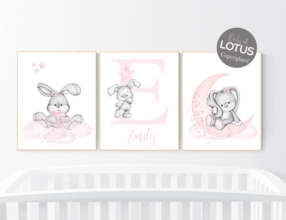3 Láminas De Conejitos Y Ballet 30x40 Cm – Póster Rosa Para Habitación De Niña – Decoración Infantil Sin Marco