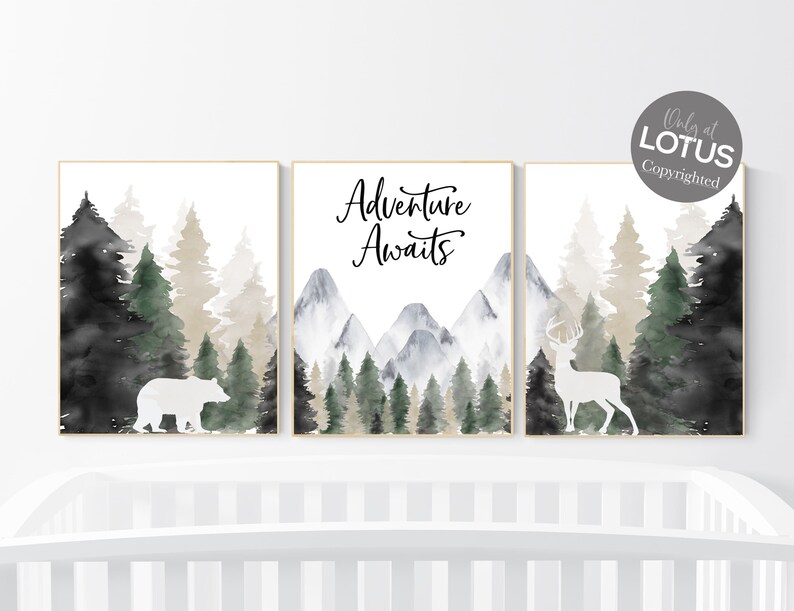 Nursery Decor Woodland Mountain Wall Art Tree Nursery Decor Etsy